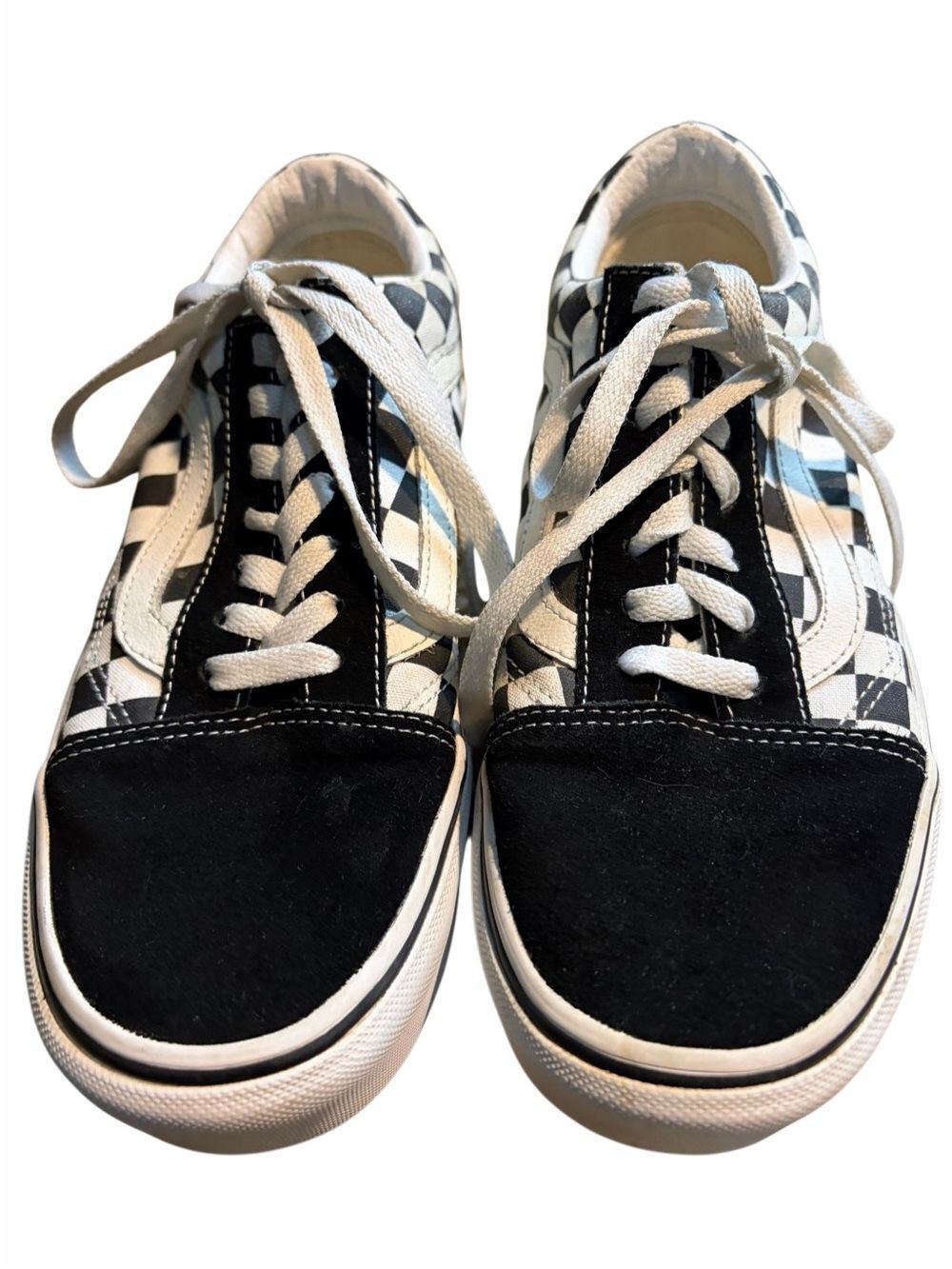 Vans Old Skool sneakers, black/white checkerboard on canvas, black suede